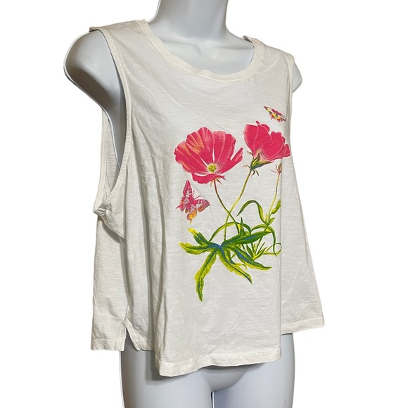 Levi’s Pink Flower White muscle style tank top - Picture 2 of 4